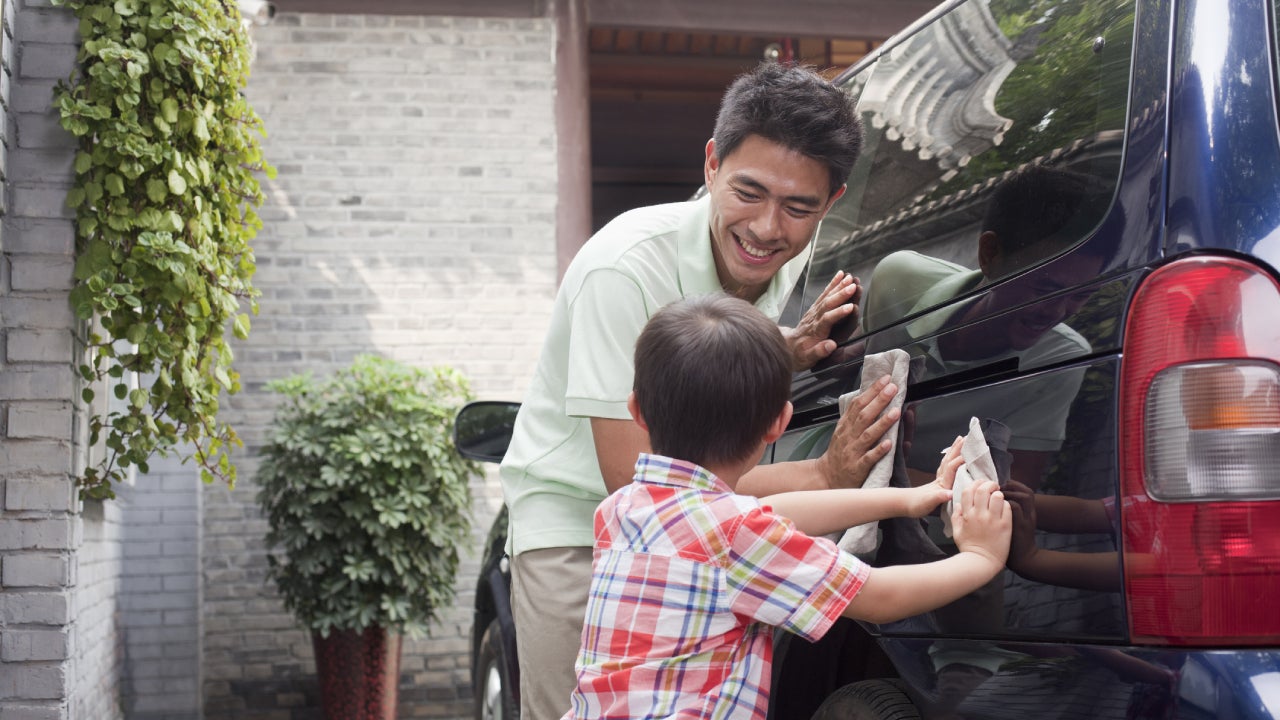 Father and Son Clean their Minivan Together