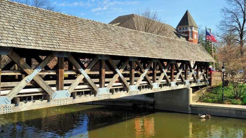 Naperville Riverwalk Covered Bridge in Naperville, IL
